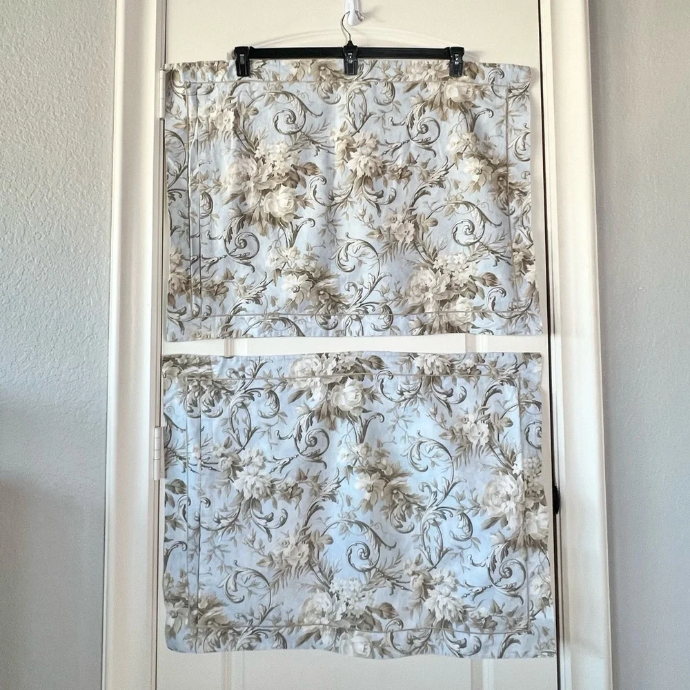 Restoration Hardware Italian Floral Shams French Blue Taupe 100% Cotton Set of 2